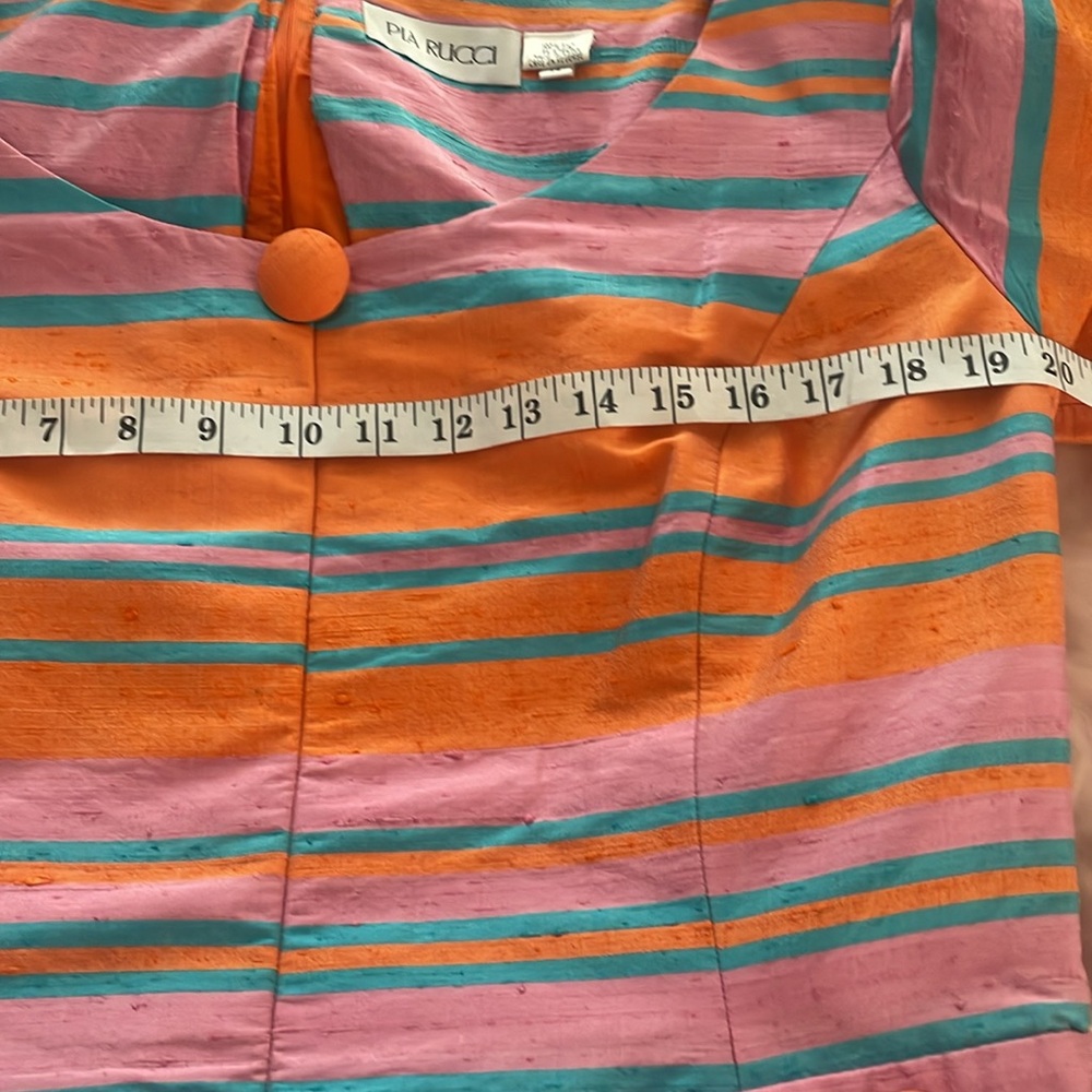 - Pia Rucci Silk Dress Stripe Short Sleeve Drop waist Size 14 - Picture 7 of 11